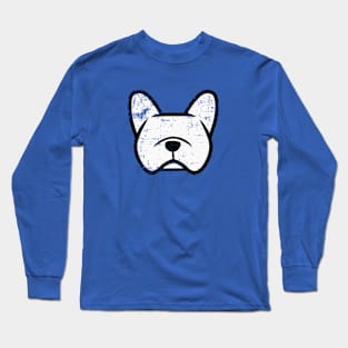 Vintage French Bulldog shirt - distressed Frenchie design - French Bulldog art in navy blue Long Sleeve T-Shirt